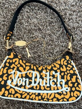 🆕 Von Dutch Black & mustard Leopard Print Shoulder Bag
